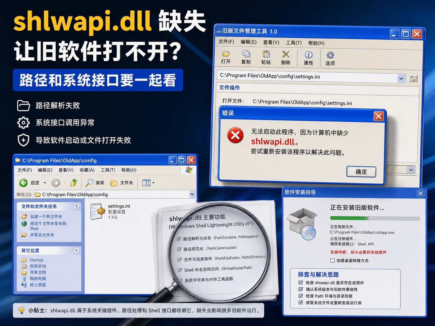 shlwapi.dll 缺失让旧软件打不开？路径和系统接口要一起看
