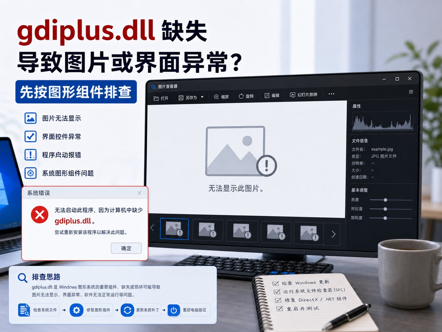 gdiplus.dll 缺失导致图片或界面异常？先按图形组件排查