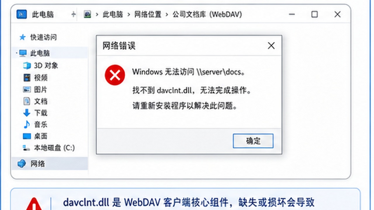 davclnt.dll 缺失导致网络位置打不开？WebDAV 组件修复步骤