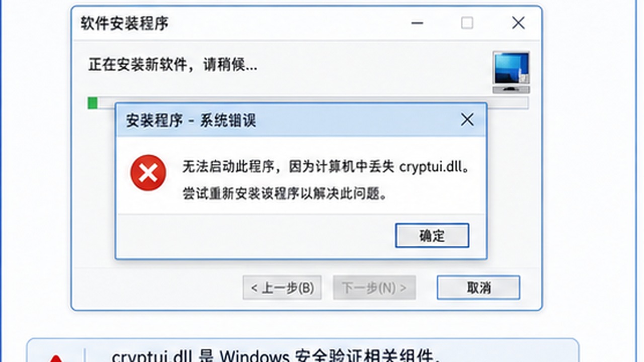 cryptui.dll 缺失会影响证书和安装提示吗？安全验证组件这样修