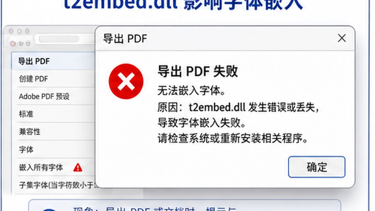 t2embed.dll 报错会影响字体嵌入吗？文档和设计软件这样排查