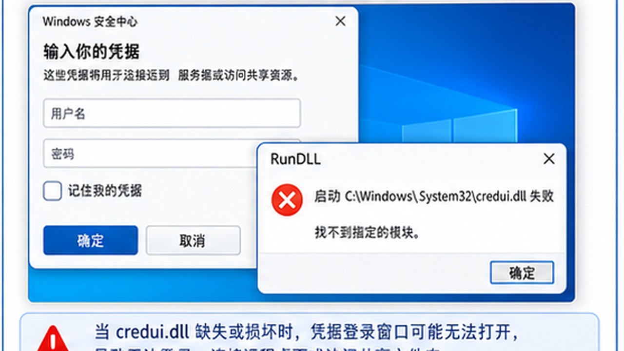 credui.dll 缺失会导致凭据窗口打不开吗？登录验证组件这样排查