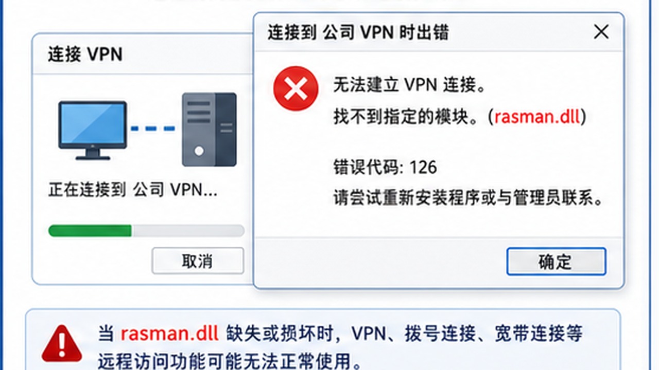 rasman.dll 报错会影响 VPN 和拨号连接吗？远程访问服务要一起查